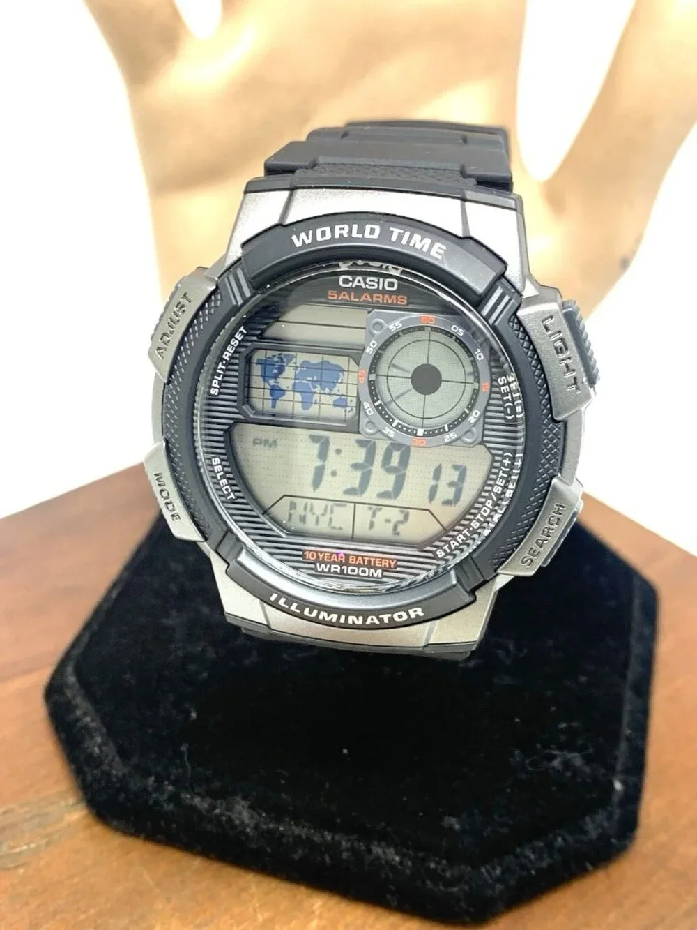 Casio Men's Watch AE1000W Black Resin Digital Quartz Sport World Time 3198 43mm
